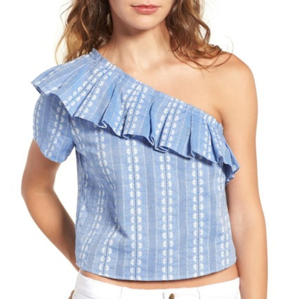 Splendid Cotton One-Shoulder Ruffle Crop Top - Picture 2 of 8